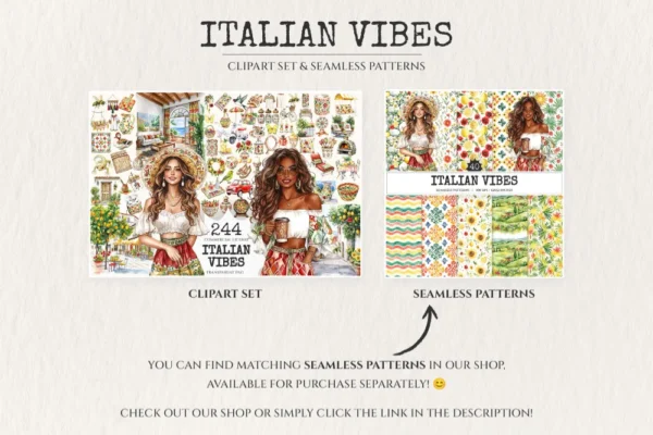 Italian Vibes Watercolor Clipart Set - 240+ transparent PNG, Italian summer graphics, Mediterranean images, Commercial use, Digital download