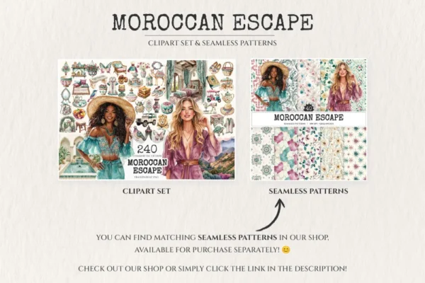 Moroccan Escape Watercolor Clipart Set - 235+ transparent PNG, Summer travels graphics, Moroccan decor art, Commercial use, Digital download