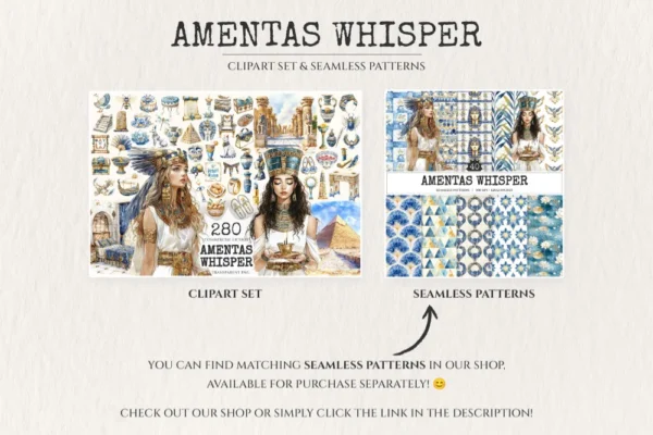 Amentas Whisper Watercolor Clipart Set - 275+ transparent PNG, Ancient egypt illustrations, Pharaohs art, Commercial use, Digital download