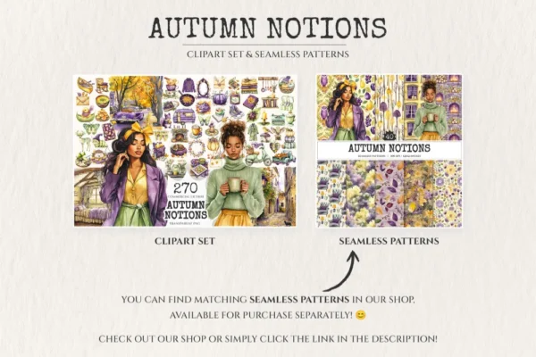Autumn Notions Watercolor Clipart Set - 265+ transparent PNG, Artistic autumn graphics, Falling leaves art, Commercial use, Digital download