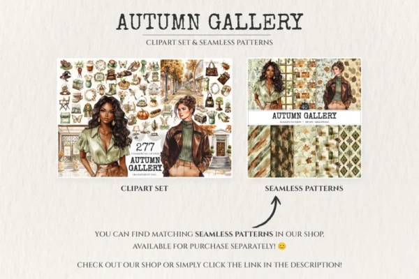 Autumn Gallery Watercolor Clipart Set - 272+ transparent PNG, Fall fashion graphics, Autumn museum images, Commercial use, Digital download