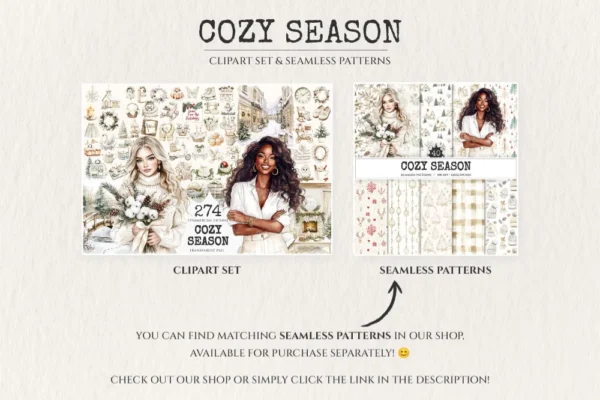 Cozy Season Watercolor Clipart Set - 270+ transparent PNG, Soft christmas graphics, Rustic winter images, Commercial use, Digital download