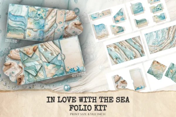 In Love With The Sea Junk Journal Ephemera & Folio Kit - Ocean waves journal, Summer digital ephemera, Junk Journal Kit, Digital download