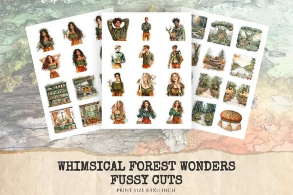 Whimsical Forest Wonders Fussy Cuts - Woodland, Forest, Animal, Collage sheets, Digital Sticker, Ephemera, Junk Journal Kit,Digital download