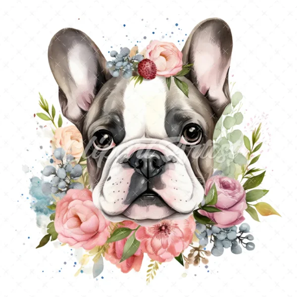 20 High-Quality French Cute Bulldog Clipart - Cute bulldog digital watercolor JPG instant download for commercial use - Digital download