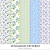 Grandmillennial Seamless Patterns, Chinoiserie JPEG, Pastel floral pattern, Stripes and plaid repeating pattern, Digital scrapbook paper