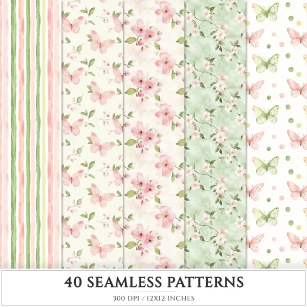 Spring Planner Seamless Patterns, Springtime Floral JPEG, Floral seamless pattern, Spring blossom repeating pattern, Digital scrapbook paper