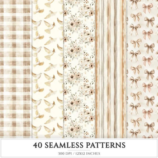Old Cottage Seamless Patterns, Cottage flowers JPEG, Cottagecore seamless pattern, Floral rustic repeating pattern, Digital scrapbook paper