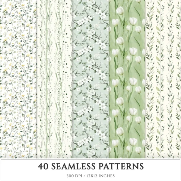 Spring Notions Seamless Patterns, Floral season JPEG, Cute springtime pattern, Meadow flowers repeating pattern, Digital scrapbook paper