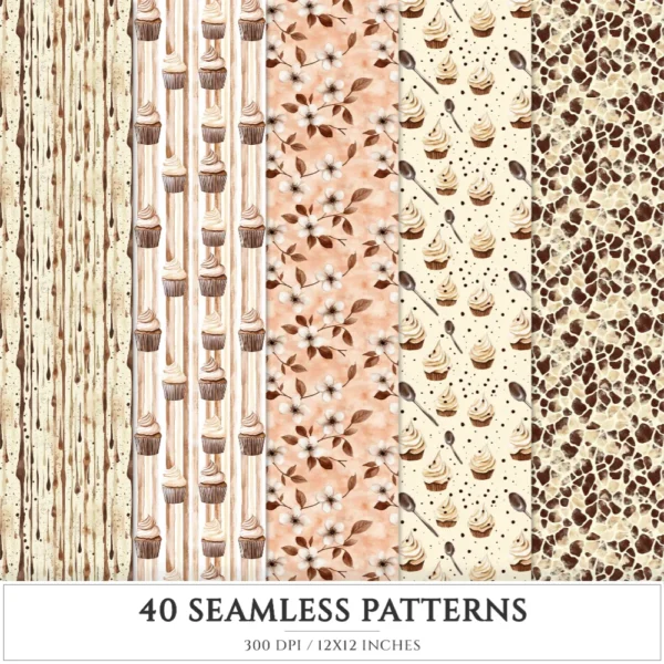 Chocolate Heaven Seamless Patterns, Chocolate Delights JPEG, Sweets pattern, Cupcake, Pastries repeating pattern, Digital scrapbook paper