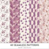 Plum Mood Seamless Patterns, Cozy autumn JPEG, Mushroom pattern, Floral, Plaid, Autumn leaves repeating pattern, Digital scrapbook paper
