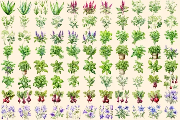 Herbs Watercolor Clipart Bundle - 575+ transparent PNG, Herbal plant graphics, Medicinal culinary images, Commercial use, Digital download