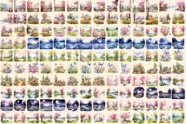 Spring Landscapes Watercolor Clipart Bundle - 927+ transparent PNG, Beautiful landscape images, Nature png, Commercial use, Digital download