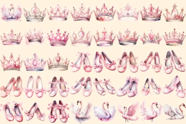 Ballerina Watercolor Clipart Bundle - 273+ transparent PNG, Ballet dancer illustrations, Swan lake images, Commercial use, Digital download