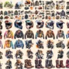 Bikers Watercolor Clipart Bundle - 480+ transparent PNG, Road warrior enthusiast illustrations, Motorbike, Commercial use, Digital download