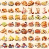 Breakfast Foods Watercolor Clipart Bundle - 500+ transparent PNG, Breakfast plate graphics, Early meal png, Commercial use, Digital download