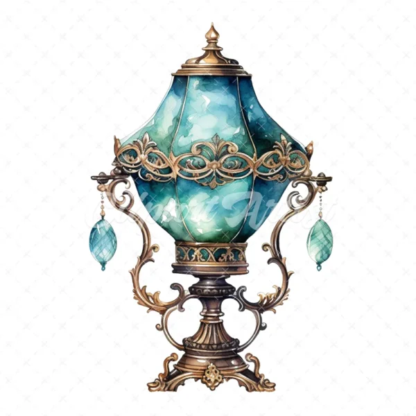 20 High-Quality Victorian Antique Lamps Clipart - Antique lamp digital watercolor JPG instant download for commercial use - Digital download