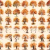 Autumn Trees Watercolor Clipart Bundle - 368+ transparent PNG, Rustic seasonal foliage art, Fall tree png, Commercial use, Digital download