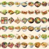 Lunch Foods Watercolor Clipart Bundle - 450+ transparent PNG, Midday feast graphics, Lunchtime meal images, Commercial use, Digital download