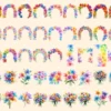 Rainbow Flowers Watercolor Clipart Bundle - 380+ transparent PNG, Vibrant flower graphics, Blossom png, Commercial use, Digital download