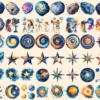 Astronomy Watercolor Clipart Bundle - 400+ transparent PNG, Sky and planet graphics, Celestial starry art, Commercial use, Digital download