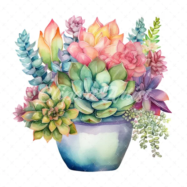 19 High-Quality Boho Succulent Pot Clipart - Succulent pot digital watercolor JPG instant download for commercial use - Digital download