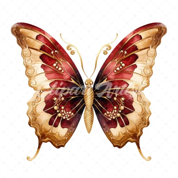 20 High-Quality Gold Wine Butterfly Clipart - Wine butterfly digital watercolor JPG instant download for commercial use - Digital download
