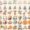 Rustic Christmas Watercolor Clipart Bundle - 348+ transparent PNG, Warm holiday scenes, Rustic x-mas images, Commercial use,Digital download