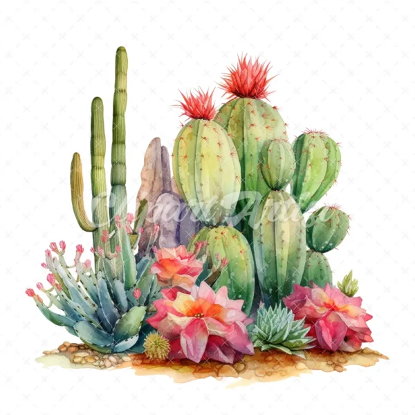 20 High-Quality Desert Cacti Clipart - Desert cacti digital watercolor JPG instant download for commercial use - Digital download