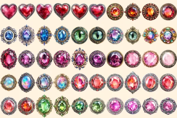 Gem Buttons Watercolor Clipart Bundle - 343+ transparent PNG, Shimmering gem button png, Decorative art, Commercial use, Digital download