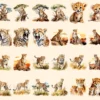 Cheetah Watercolor Clipart Bundle - 211+ transparent PNG, Safari cheetah graphics, Wild savanna images, Commercial use, Digital download