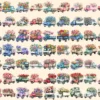Floral Trucks Watercolor Clipart Bundle - 523+ transparent PNG, Blossom truck graphics, Floral vehicle png, Commercial use, Digital download
