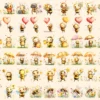 Cute Honey Bees Watercolor Clipart Bundle - 440+ transparent PNG, Sweet bee graphics, Loving insect art, Commercial use, Digital download