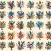 Peacock Bouquets Watercolor Clipart Bundle - 255+ transparent PNG, Elegant floral graphics, Vibrant images, Commercial use, Digital download