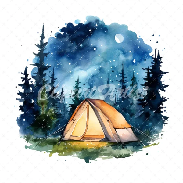 20 High-Quality Night Lighting Tents Clipart - Lighting tents digital watercolor JPG instant download for commercial use - Digital download