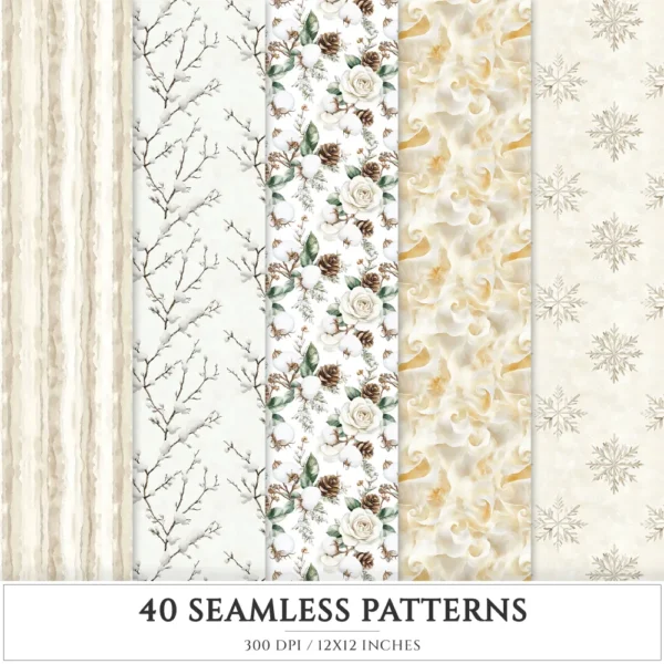 Vanilla Winter Seamless Patterns, Winter cozy JPEG, Cozy cottagecore pattern, Rustic winter repeating pattern, Digital scrapbook paper