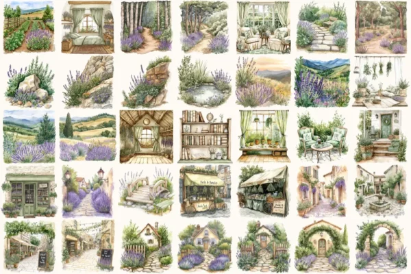 Herbal Wellness Watercolor Clipart Set - 230+ transparent PNG, Lavender apothecary graphics, Springtime art, Commercial use,Digital download