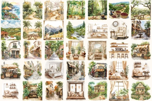 Coffee Lover Watercolor Clipart Set - 240+ transparent PNG, Coffee planner graphics, Coffee moments images, Commercial use, Digital download