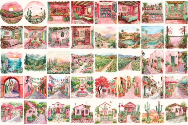 Viva Mexico Watercolor Clipart Set - 240+ transparent PNG, Mexican fiesta graphics, Cinco de mayo party art, Commercial use,Digital download
