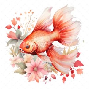 20 High-Quality Floral Goldfish Clipart - Floral goldfish digital watercolor JPG instant download for commercial use - Digital download