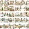Festive Farmhouse Watercolor Clipart Set - 273+ transparent PNG, Cozy christmas graphics, Holiday cabin art, Commercial use,Digital download