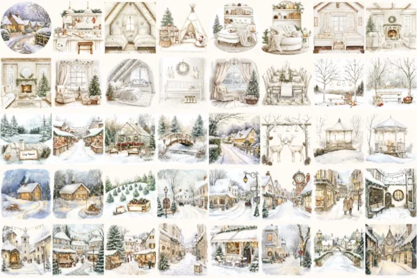 Cozy Season Watercolor Clipart Set - 270+ transparent PNG, Soft christmas graphics, Rustic winter images, Commercial use, Digital download