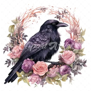 20 High-Quality Gothic Floral Raven Clipart - Gothic Raven digital watercolor JPG instant download for commercial use - Digital download