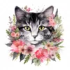 20 High-Quality Black and White Floral Cats Clipart - Cats digital watercolor JPG instant download for commercial use - Digital download