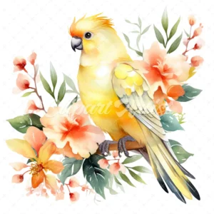 20 High-Quality Floral Cockatiel Clipart - Floral cockatiel digital watercolor JPG instant download for commercial use - Digital download