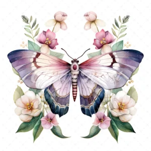 20 High-Quality Floral Moth Clipart - Floral moth digital watercolor JPG instant download for commercial use - Digital download