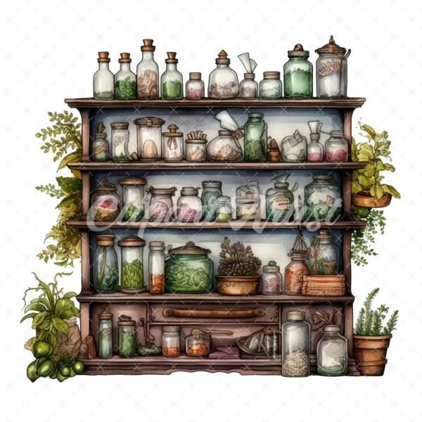20 High-Quality Apothecary Cabinets Clipart - Apothecary digital watercolor JPG instant download for commercial use - Digital download