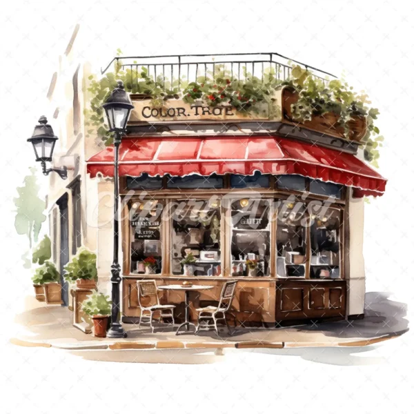 22 High-Quality Cafe Storefronts Clipart - Cafe storefronts digital watercolor JPG instant download for commercial use - Digital download