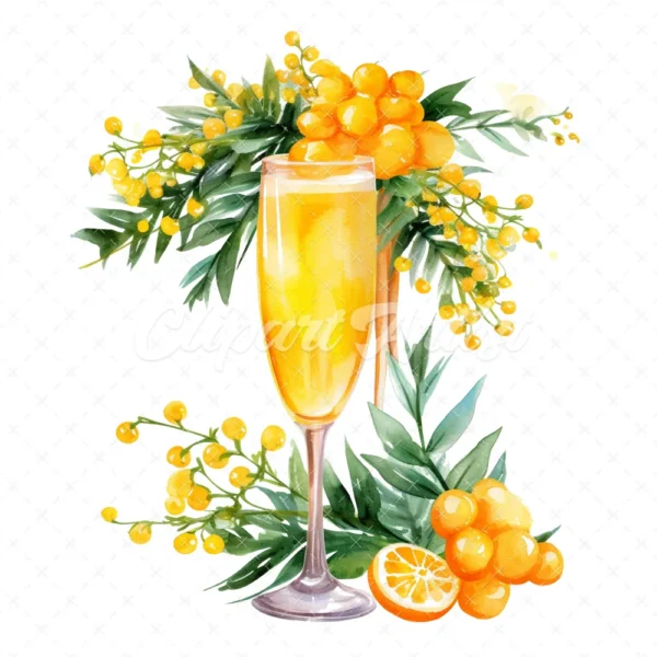20 High-Quality Mimosa Cocktail Clipart - Mimosa cocktail digital watercolor JPG instant download for commercial use - Digital download