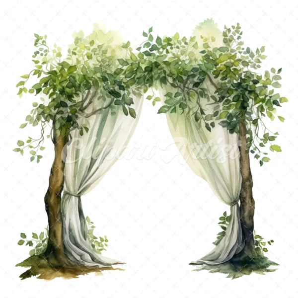 24 High-Quality Wedding Tree Arch Clipart - Tree arch digital watercolor JPG instant download for commercial use - Digital download